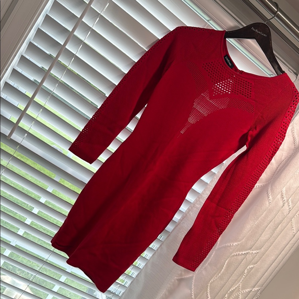 bebe Vibrant Red Long Sleeve Dress
